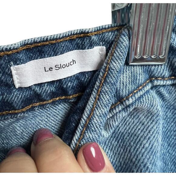 Frame Jeans Le Slouch Denim Medium Wash Straight Button Fly Leg Patch Mending - Picture 6 of 11